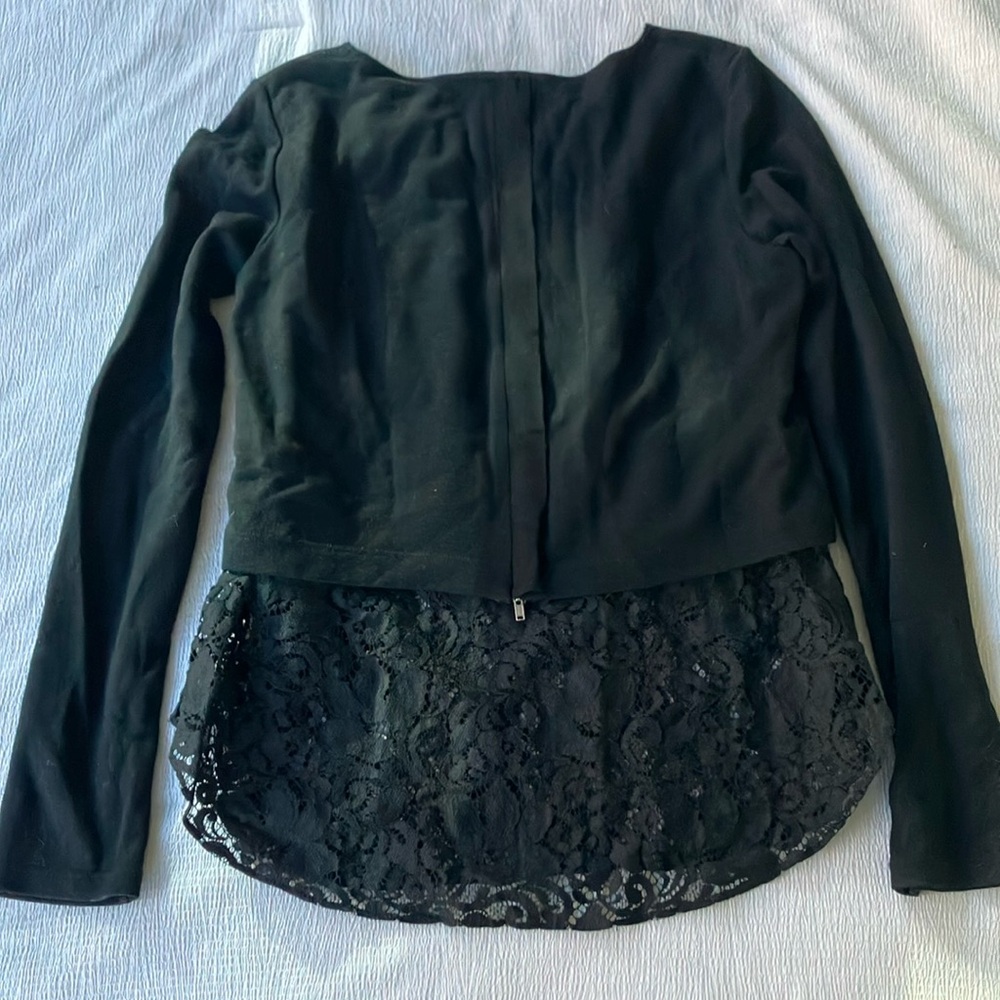 Theory Black Lace Long Sleeve Shirt- Size Small - Picture 6 of 11